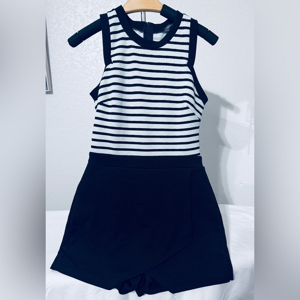 Striped Black and White Sleeveless Romper